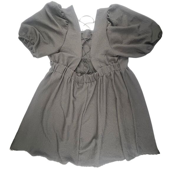 SHEIN Dress 3X Black Square Neck Romantic Tie Back Puff Sleeve Mini Black Dress - Picture 10 of 13